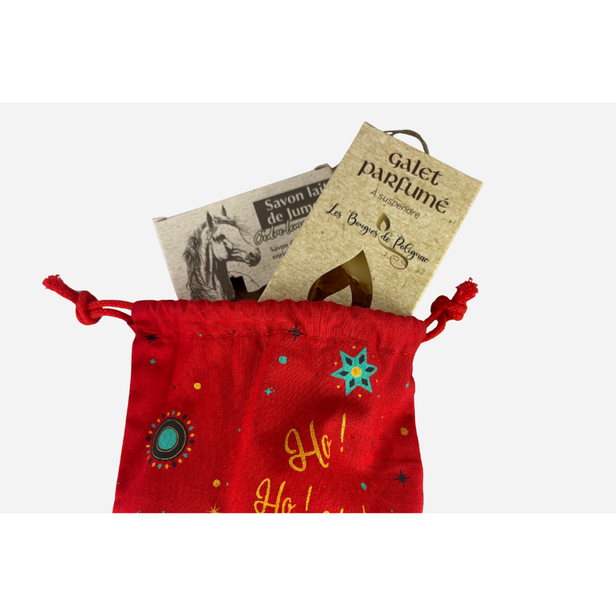 Pochon de Noël avec savon au lait de jument et galet parfumé à l’orange