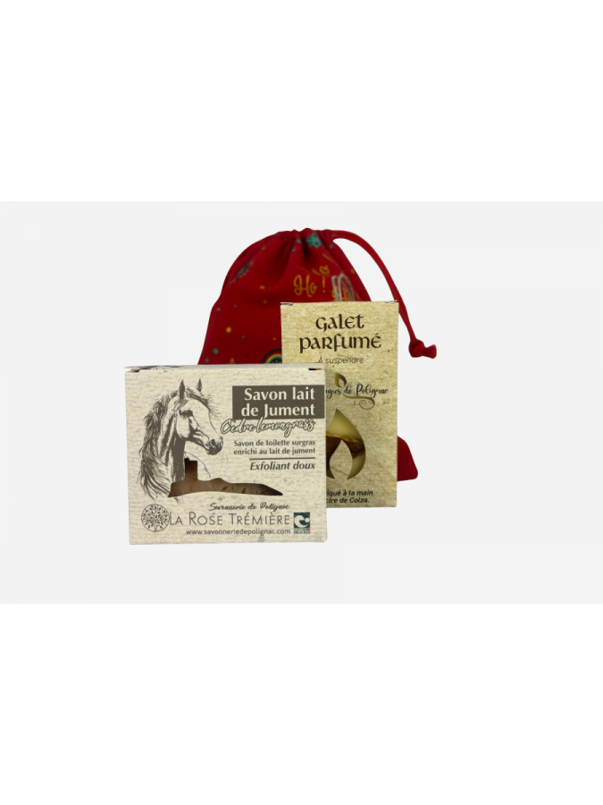 Pochon de Noël avec savon au lait de jument et galet parfumé à l’orange