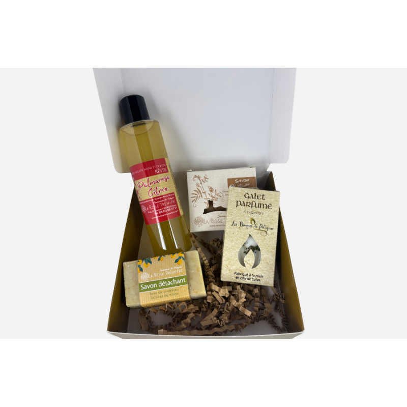 Coffret de Noël avec gel douche, savons et galet parfumé verveine Coffret de Noël avec gel douche, savons et galet parfumé verveine