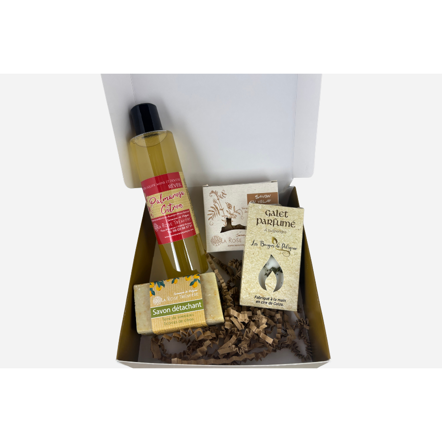 Coffret de Noël avec gel douche, savons et galet parfumé verveine