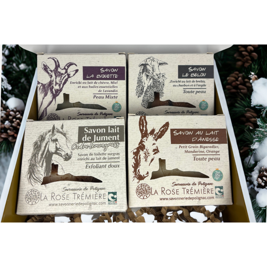 Coffret 4 savons artisanaux enrichis au lait Coffret 4 savons artisanaux enrichis au lait